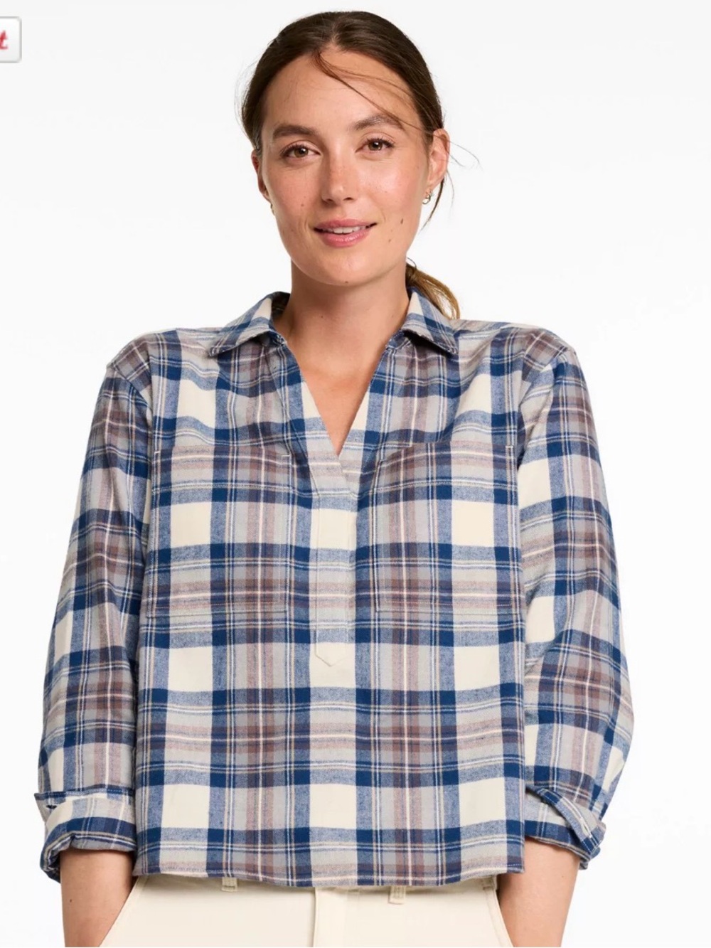 L.L. Bean Women's Scotch Plaid Shirt Y-Neck